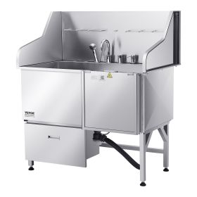 VEVOR 304 Stainless Steel Dog Washing Station, 50 Inch Pet Grooming Tub with Non-Slip Low-Slope Ramp, Storage Drawer, Hot & Cold Faucet